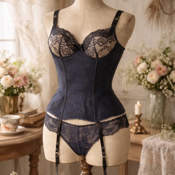 Other - Pleasure State Navy, Lace, Corset Bustier